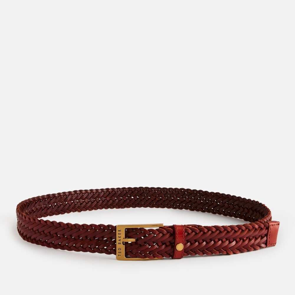 Ted Baker Tan Braided Leather Belt Men's S/M Tan Buckle Fastening